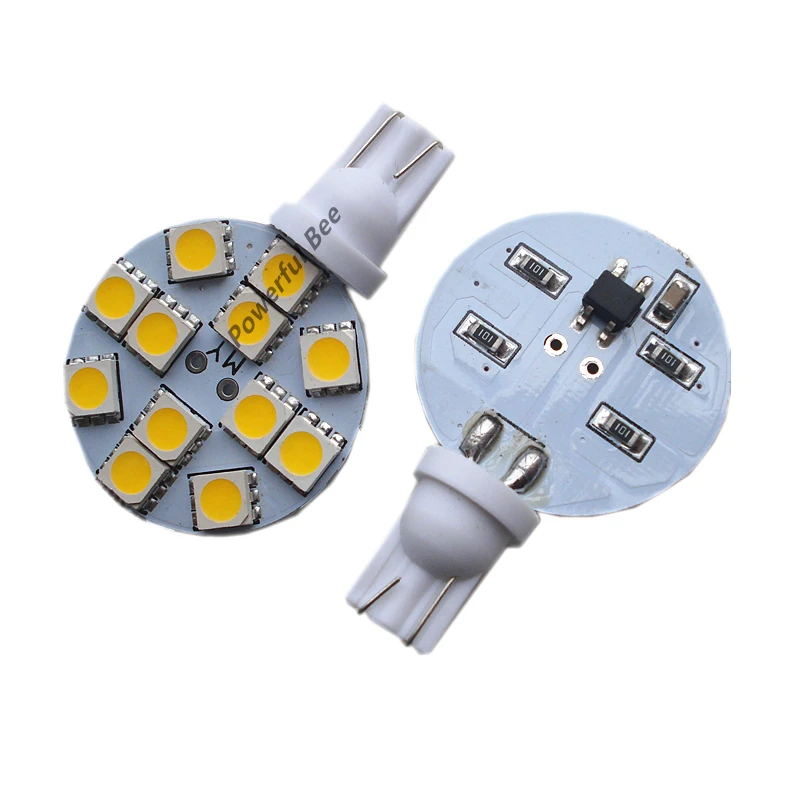 

2 x T10/W5W/194 round board LED car lights bulb 12SMD 1.8W white warm white dome luggage reading lamp