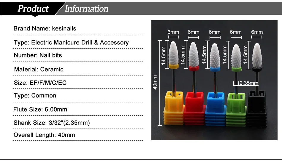 Kesinails Керамика сверла для ногтей сверло конус насадка Barrel Ball Круглый Экстра мелкая и крупная расческа Мощность Дрель аксессуары 2,35 3/32