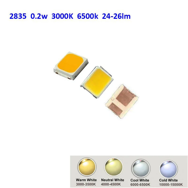 500 шт. SMD LED 2835 белый Чип 0.2 Вт 3 В 60mA 24-28LM Ультра-яркий SMT 0.2 Вт поверхности крепления PCB LED светодиод лампы