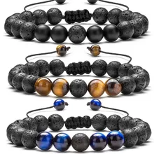 Для мужчин Для женщин 8 мм Браслеты вулканическая порода тревоги существенный диффузор браслет плетеная веревка Натуральный Камень Бисер Мужской Йога, ювелирное изделие, подарок