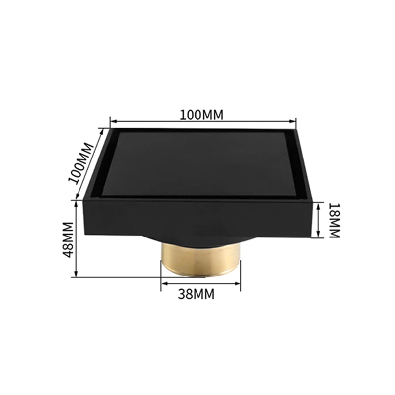 Аксессуары для ванной комнаты напольные стоки твердая латунь черная заглушка для ванной 100X100 Невидимый без запаха сливной фильтр WB9001 - Цвет: Black Square