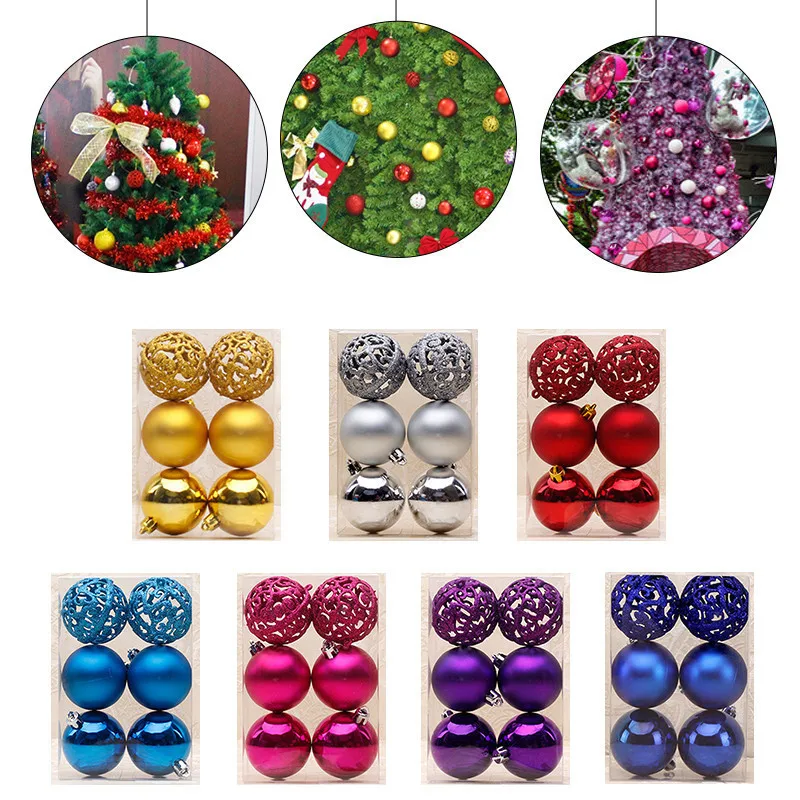 6 unid/set nuevas bolas de Navidad huecas grandes bolas decorativas de árbol de Navidad Año nuevo colgante adornos suministros Dia 6 cm