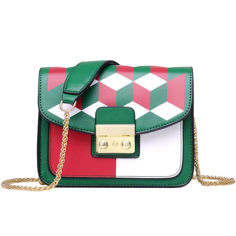 

Women Chains Strap Fashion Shoulder Bag Patchwork Plaid Elegant Women Bags European Style Ladies Messenger Bag