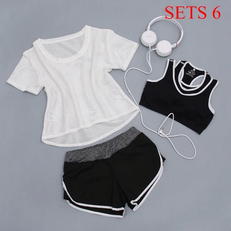 Women Sportwear 3 Pieces Suits Fitness Yoga Set T-Shirt&Bra&Shorts Sport Set Gym Clothes Sport Wear Training Suit Running,ZF197 - Цвет: Sets 6