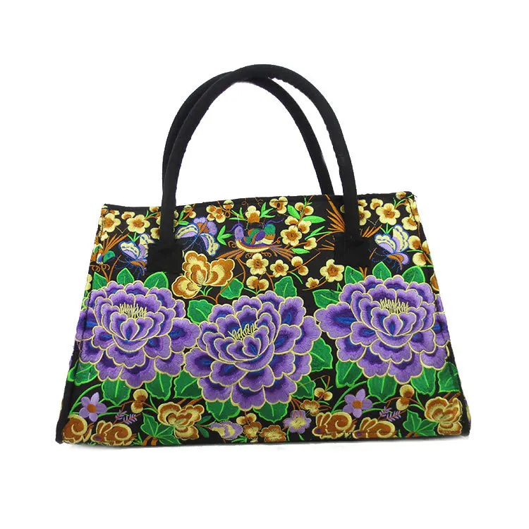 Винтажная вышитая Женская этническая сумка на плечо, Холщовая Сумка, бохо мандала, сумки-мессенджеры для путешествий, Bolsa Feminina - Цвет: Purple Peony
