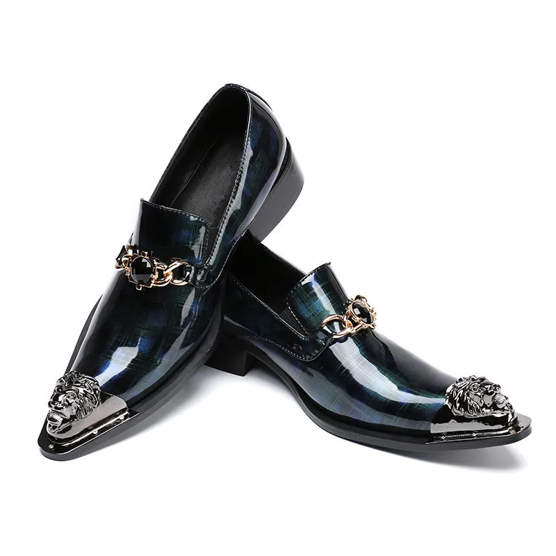Vestir Elegante Patente 3 Puntiagudo Dedo Hierro Azul Para Los Cuero Baile Pie Zapato Oxford 6 1 Más Lujo Graduación 4 5 Formal Del Zapatos Hombres De 2 TPnx0wWq