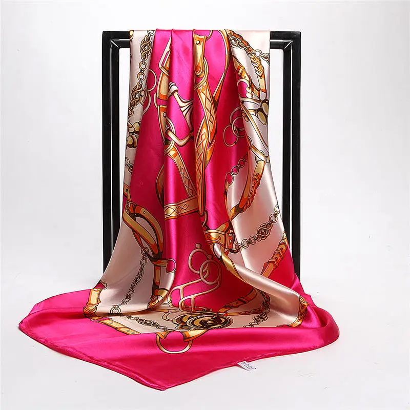 Шелковые шарфы Для женщин печати платки атлас с квадратным носком хиджаб шарфы для женщин Элитный бренд платки 90 см бандана женское тёплое кашне шарф - Цвет: 06