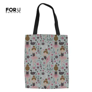

FORUDESIGNS Fashion Ballet Girl Patterns Women Linen Tote Bags Brand Design Eco-friendly Girls Canvas Shopping Bag Reusable Bags
