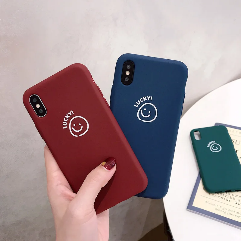 

Lucky Smile Face Phone Case For iphone XS Max Case For iphone X XR 6 6S 7 8 plus Case Fashion Cute Cartoon Soft Cases Matte Capa