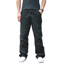 Большой размер 40 Для мужчин Повседневное брюки-карго середины талии с карманами общая хлопок брюки мужские Длинные Мешковатые большие брюки черный, хаки