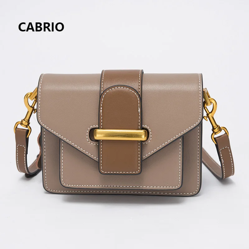 

CABRIO Casual Women Crossbody bags Patchwork Genuine Leather Flap Small Messenger Bags For Ladies Women Clutch Bag Metal Button