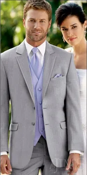 

Custom Made Groom Tuxedo Light Gray Groomsmen Notch Lapel Wedding/Dinner Suits Best Man Bridegroom (Jacket+Pants+Tie+Vest) B192
