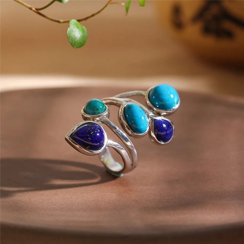 L&P Elegance Natural Gemstone Rings For Women 100% 925 Silver Ring , New Fashion Aajustable Jewelry Wholesale For Birthday Gift