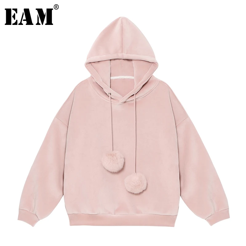 Della Marea Color Split Delle Primavera Di Palla eam Maglietta Jl842 Del Cappuccio Felpata Modo Allentato Lunghe 2019 Breve Pelo Con A fiammifero Misto Tutto Donne pink Maniche Velluto Nuova Black a7wBCq