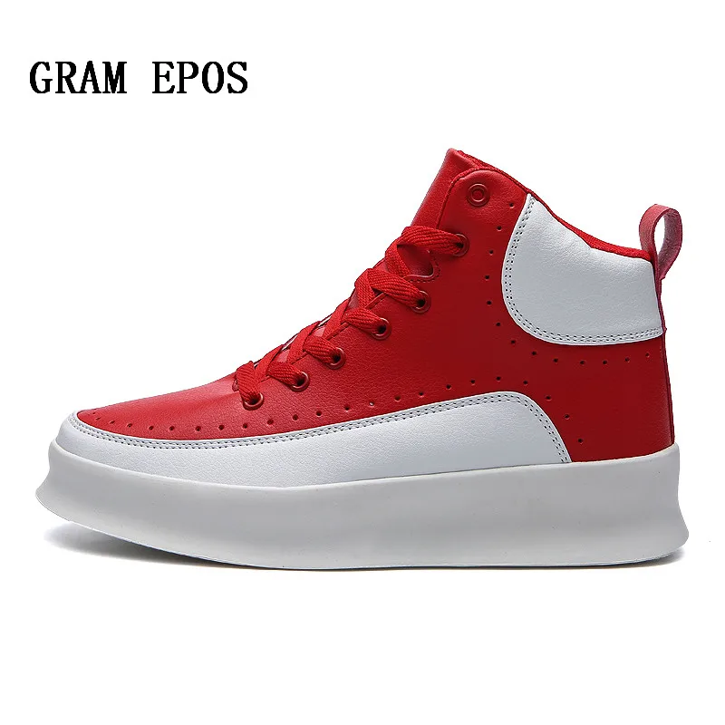 

2018 Hot Men's Flat Shoes With Holes Breathable Platform Shoes Autumn Winter Color Matching High Top Shoes Zapatillas Hombre