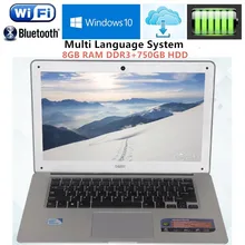 8GB RAM DDR3 & 750GB HDD 14.1″1920x1080P Intel Pentium N3520 Quad Core Laptops Computer Notebook Bluetooth Wifi HDMI Windows 10