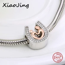 Plata 925 oro color mamá y el niño mano encantos de herradura con CZ Fit authentic Pandora pulsera joyería hacer regalo