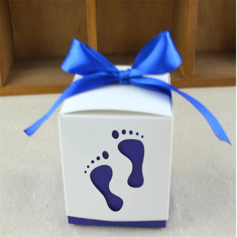 BXLYY, креативная коробка для конфет с детскими следами, полная луна, свадебный подарок, ножки для ящика, коробка для конфет,, день рождения, украшения для детей. 8z - Цвет: Синий
