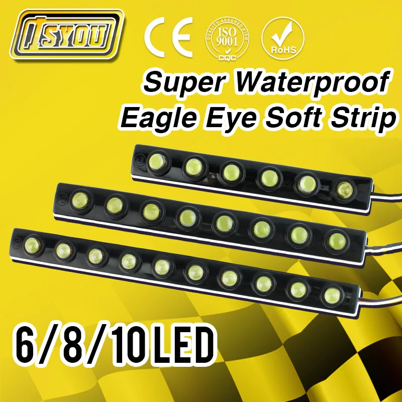 

2pcs/lot Super Bright 6/8/10 LED Eagle Eye DRL Flexible Strip Waterproof Daytime Running Light Fog parking light Car styling
