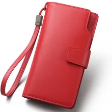 Sendefn High Quality Genuine Leather Women Wallet Solid Hasp Long Lady Casual Clutch Card Holder Phone Pocket Purse Money Bag