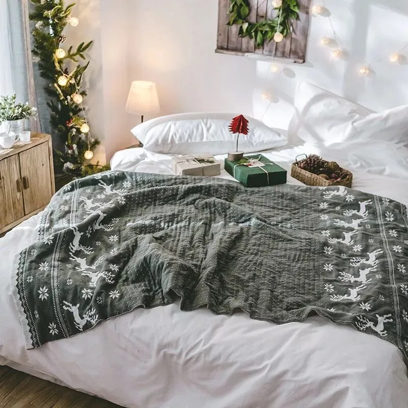 XYZLS рождественское покрывало, акриловое покрывало с лосем и снежинками, покрывало на кровать, диван, олень, постельные принадлежности, 130x180 см