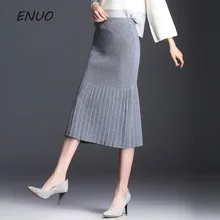 Весна размера плюс, вязаные женские юбки, зимние длинные юбки русалки, одноцветные длинные юбки, черные, с высокой талией, рыбий хвост, Нижняя юбка
