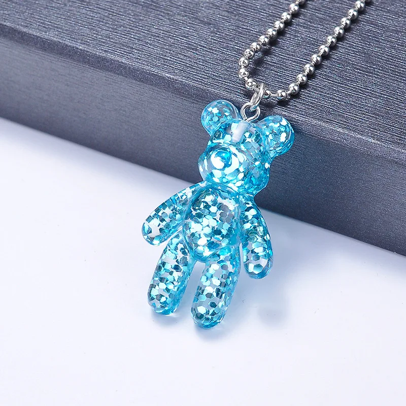 20PCS Cute Girls Cartoon Bling Bear Pendant Necklace For Women Beads Chain On The Neck Female Jewelry Wedding Party Gift