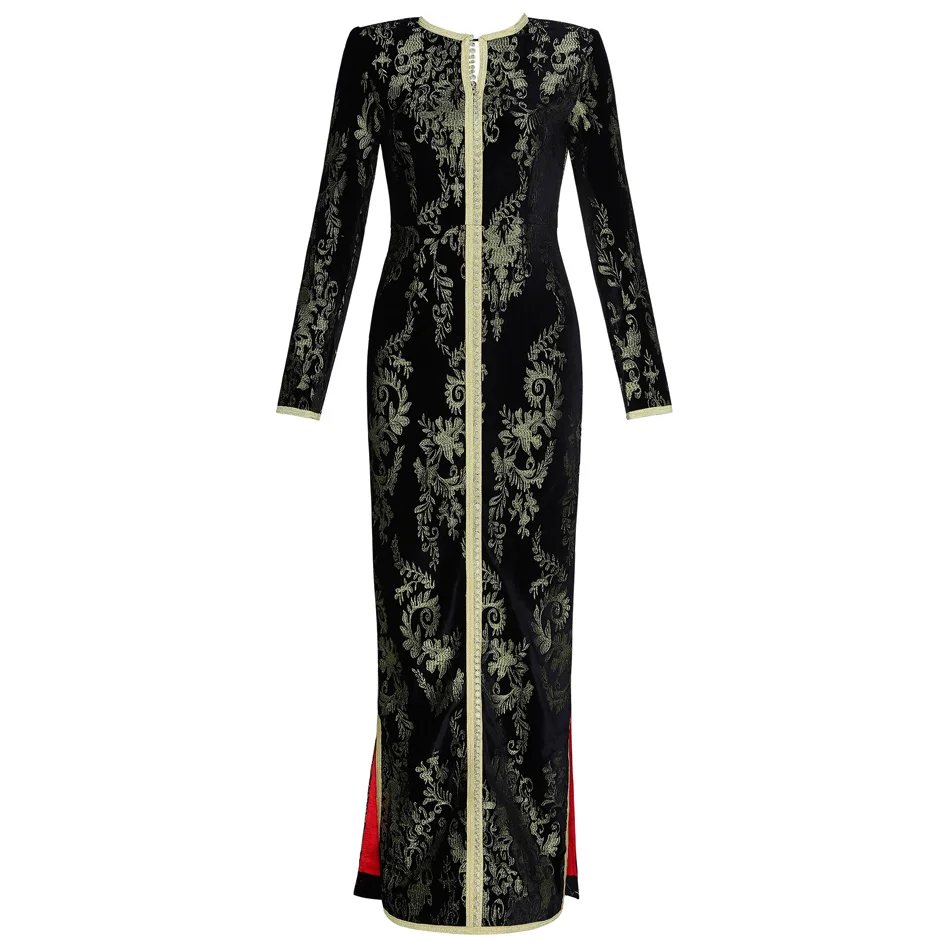 Элегантное бархатное платье Caftan Romeo с золотистой вышивкой новинка 2019 года