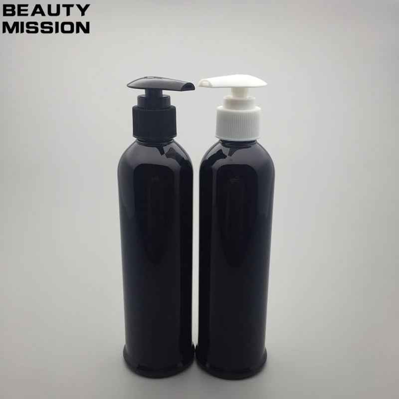 

BEAUTY MISSION 250ml High-grade lotion pump PET black bottles,empty cosmetic round container for shampoo cream personal care