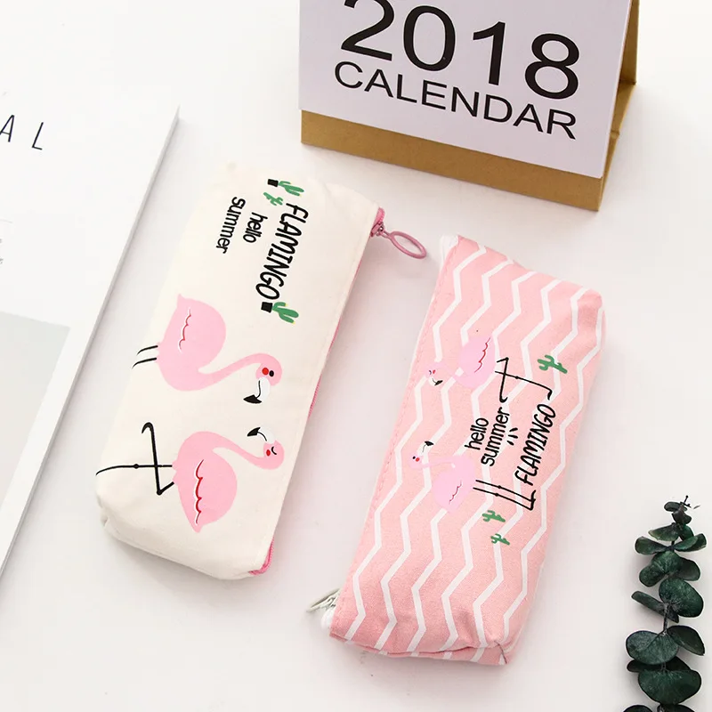 

UHOO Cute Korean female student Flamingo canvas bag simple small fresh bulk wholesale stationery bag zipper
