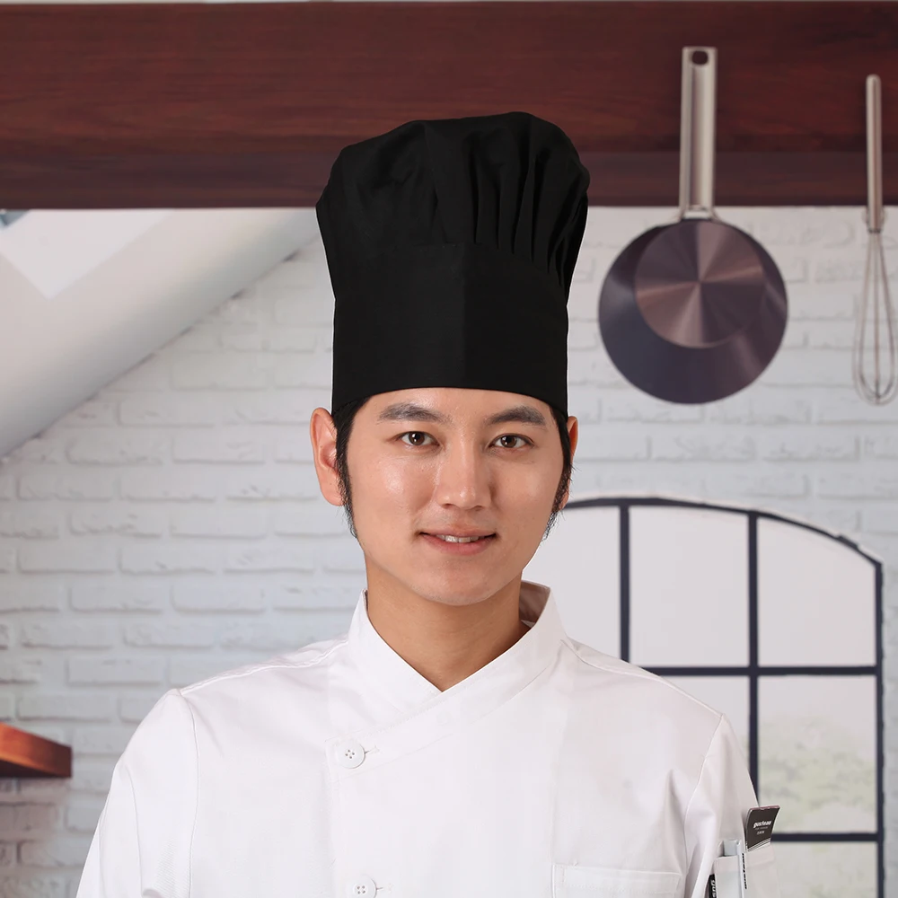 3 цвета для мужчин и женщин кухонные кепки для пекаря регулируемые эластичные удобные кулинарные кафе ресторан рабочая одежда поварские шапочки - Цвет: Черный
