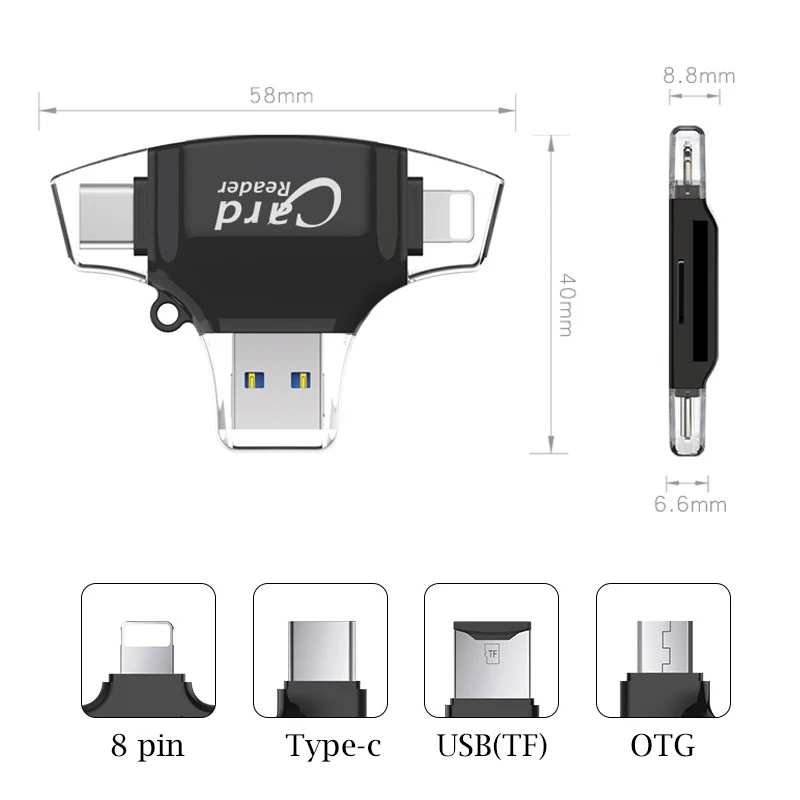 Для iPhone кардридер многофункциональный 4 в 1 TF SD кардридер для камеры OTG кардридер