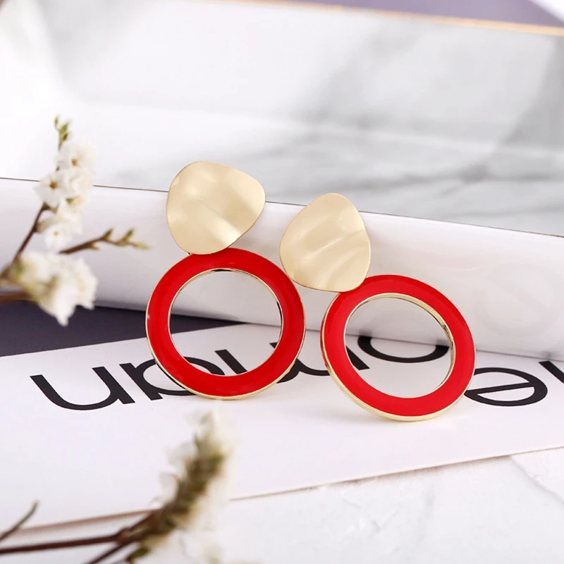 

SHUANGR Fashion Gold Color Round Heart Drop Earrings For Women Brincos Vintage Red Green Yellow White Earrings Korean Jewelry