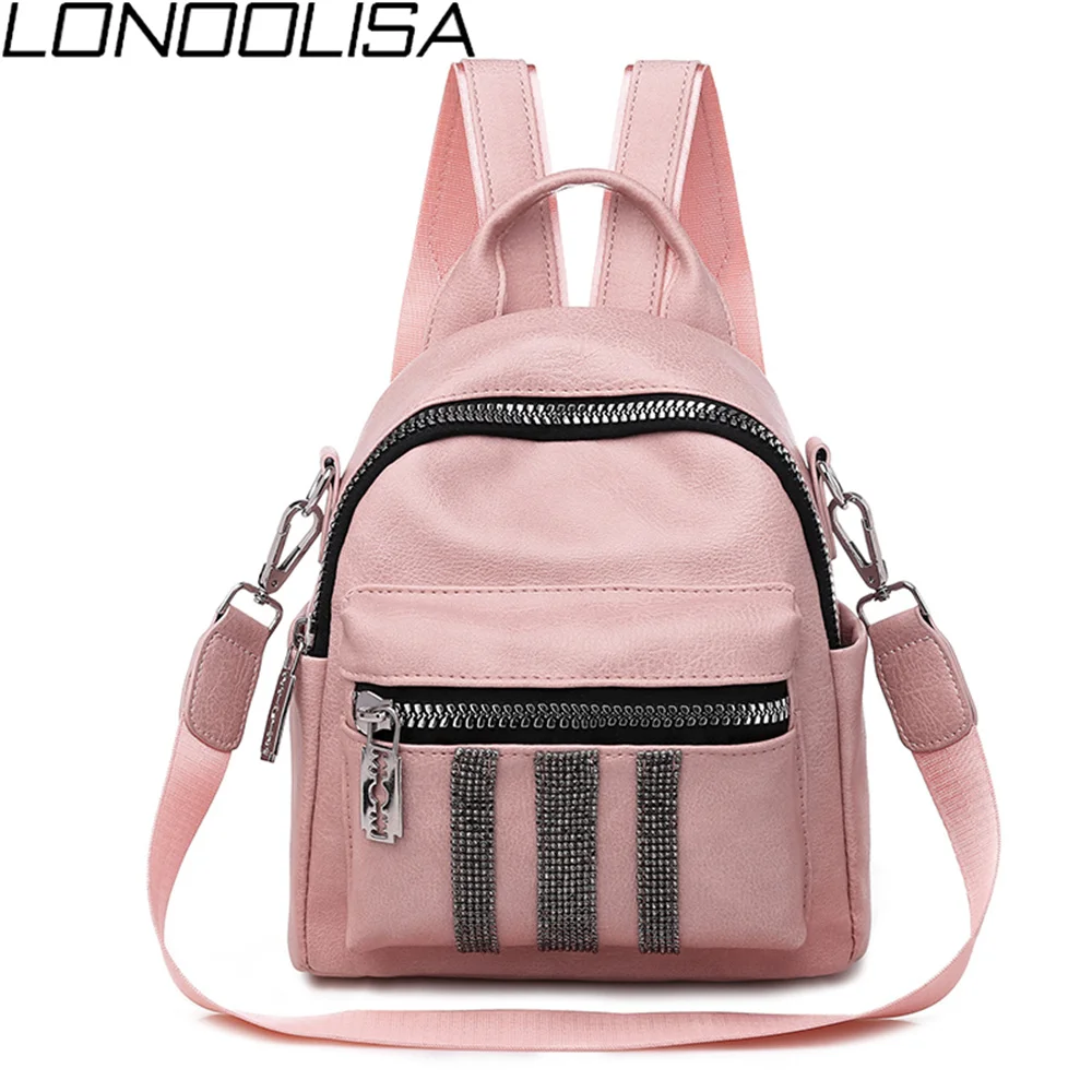 

New Fashion Shoulder Bag Bright Diamond Backpack High Quality Soft PU Leather 3-in-1 Backpack For Teenage Girls Small Back Pack
