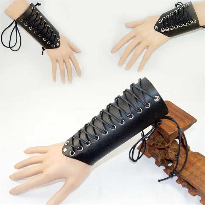 

2018 Hot Leather Bracers Cross String Arm Armor Warrior Punk Armband Medieval Cuff Basketball Football Sports Protection archery