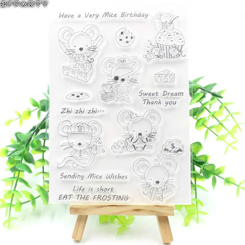 

ZFPARTY Sending Mice Wishes Transparent Clear Silicone Stamp for DIY scrapbooking/Card Making/Kid Fun Decoration Supplies