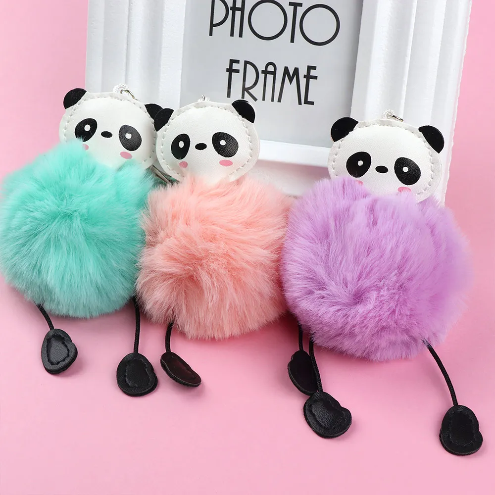 

Kawaii Faux Fur Panda Keychain Fluffy Handbag Pendant for Women Car Key Ring Charming Key Holder Fashion Accessories