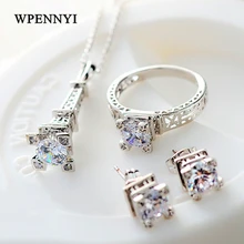 Эйфелева башня Парижа дизайн белого золотистого цвета прозрачный инкрустация цирконием Модный Ювелирный Набор ожерелье/серьги/кольцо подарок