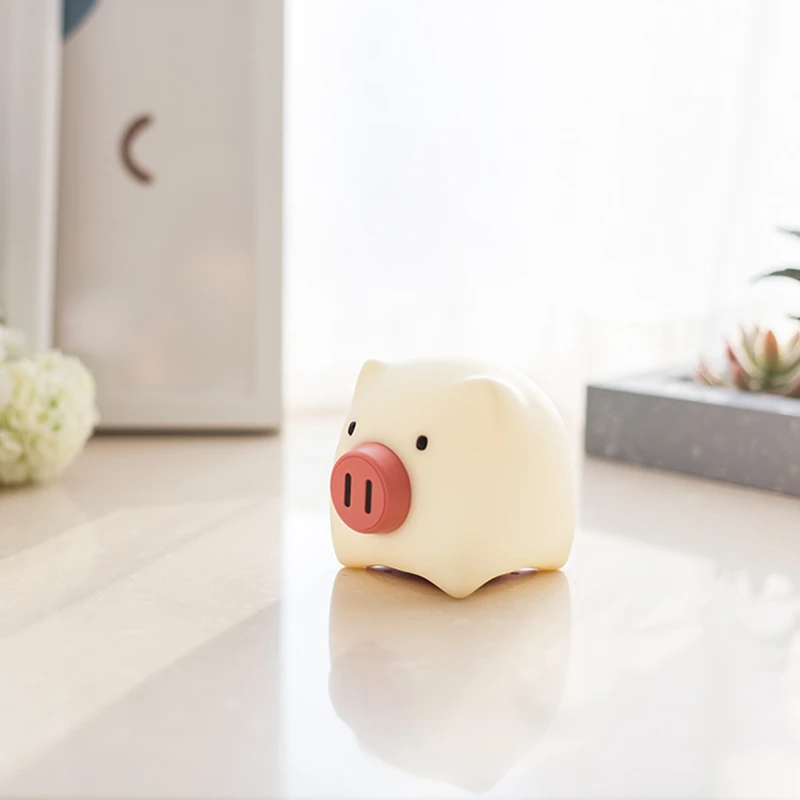 Creative Silicone Pig LED Night Light USB Charging Cute Table Lamp Bedroom Cartoon Toy for Kid Bedside Timing Sleep With Light (6)