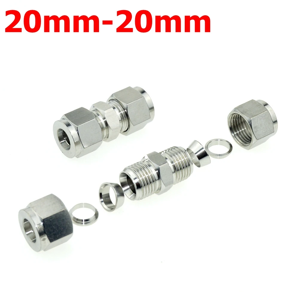 2Pcs 20mm 20mm Double Ferrule Tube Straight Compression Fitting Coupler
