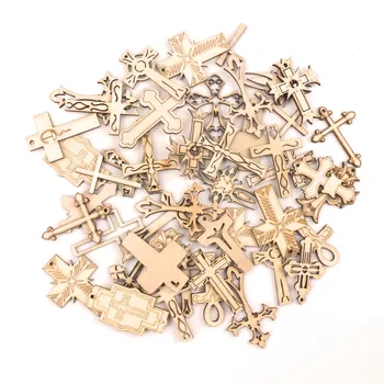 

Handmade Wooden Slice Crafts Home Decoration Accessory Scrapbooks Painting DIY Mixed Retro Cross Pattern Ornaments 40-60mm 10pcs