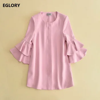 

2019 Spring Autumn Trench Coats Women Flare Sleeve Solid Pink Red Black Long Coats Business Lady Long Zipper Coat Outerwear