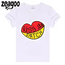 Zeagoo рукавом Повседневное, шеи экипажа Slim Fit мягкие короткие Для женщин футболка белая kiss my patch
