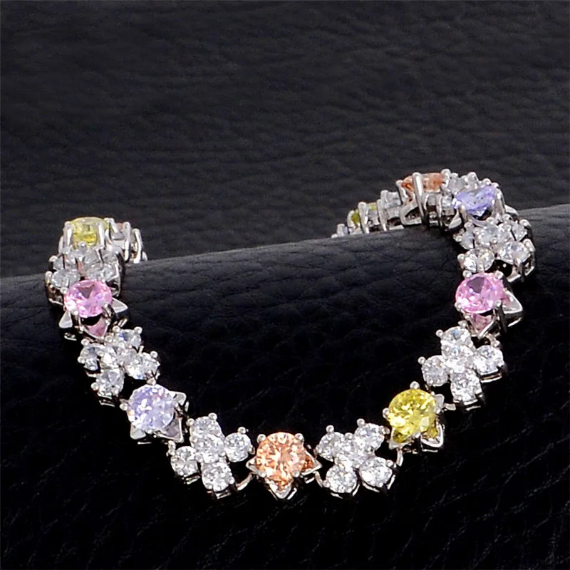 H: HYDE роскошный серебряный цвет браслет для женщин розовый кубический цирконий Клевер Красочный Шарм для браслета цепочка ювелирные изделия подарок леди