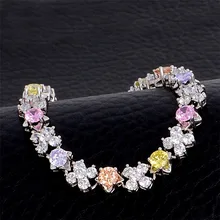 H: HYDE роскошный серебряный цвет браслет для женщин розовый кубический цирконий Клевер Красочный Шарм для браслета цепочка ювелирные изделия подарок леди