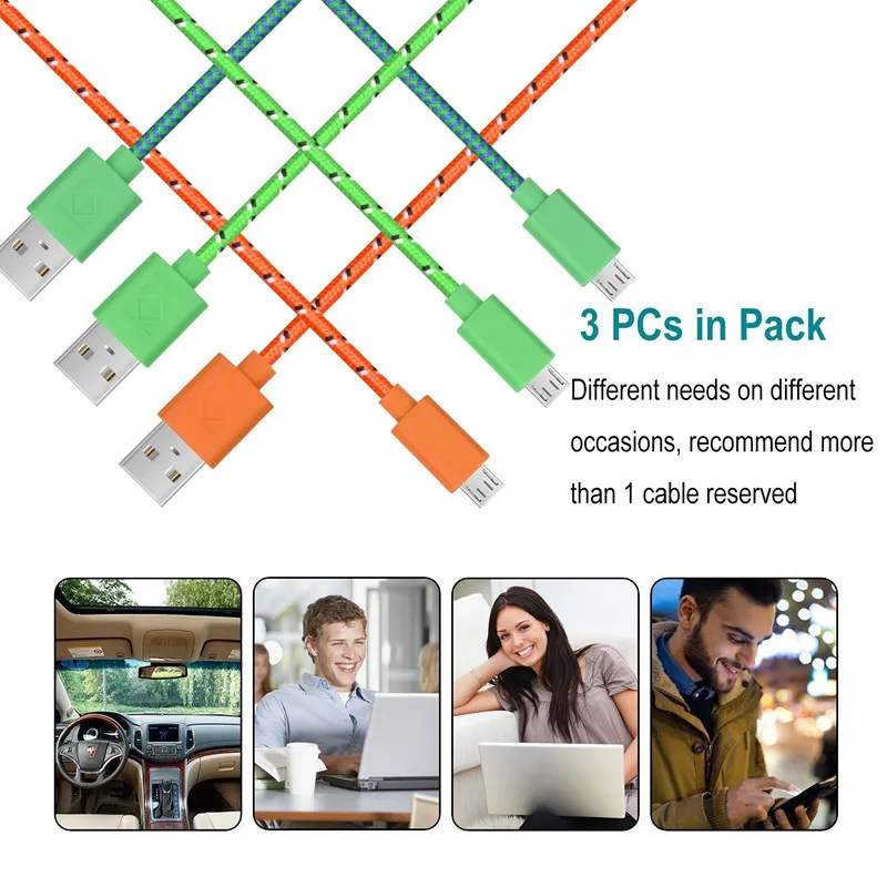 Нейлоновый Плетеный Micro USB кабель для быстрой зарядки Samsung Nokia 3 2 4 1 5 Xiaomi Redmi 6a 5a Note 6