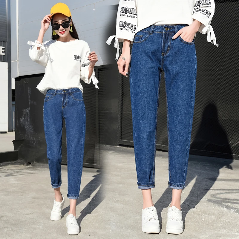 R&H 2019 Women's Pants Loose Mom Jeans High Waist Knee Length Boyfriend Jeans For Women Pants Feminino Mujer