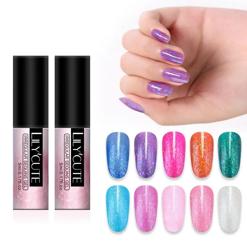 

LILYCUTE 5ml Irregular Sequins UV Gel Polish Glitter Flakes Soak Off Nail Gel Varnish for Salon Home DIY