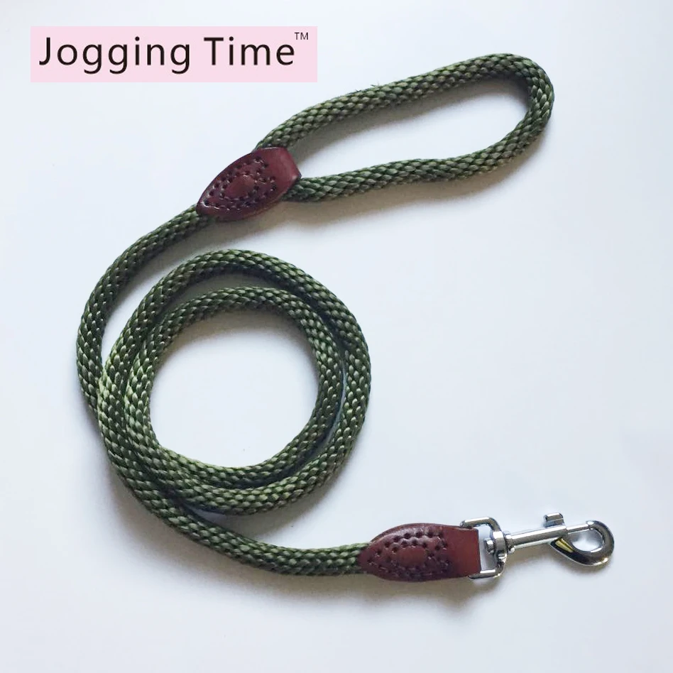 

High Quality Leather handmade Dog Leash Running Tracking Leads Training Walking Leads 130CM For Medium Large Dogs Green color