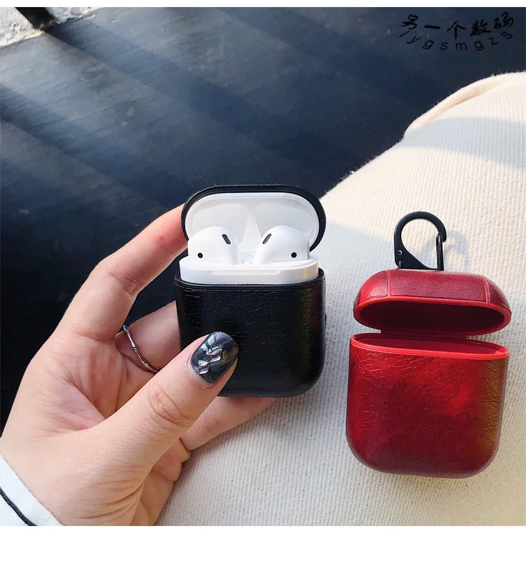Кожаный чехол для AirPods Винтаж матовый крюк защитная сумка Apple Airpods с Брелоки